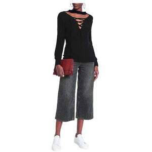 LNA Ovo Lace-up Cutout Brushed Stretch-Tencel Top Black Size XS